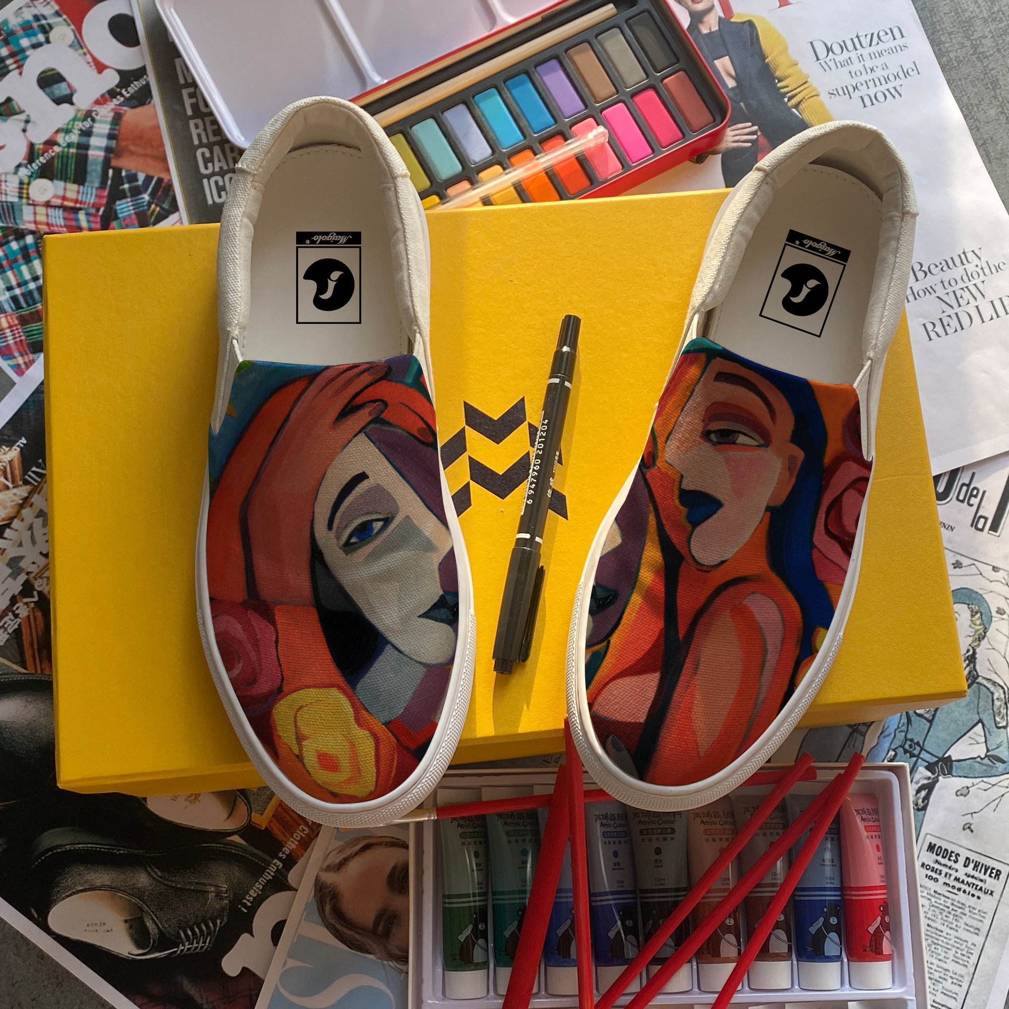 Men casual Slip-On Canvas Sneaker Oil painting Custom Own Shoes handmade flat rubber sole yellow all-match fashion shoes YH00069, Red
Men casual Slip-On Canvas Sneaker Oil painting Custom Own Shoes handmade flat rubber sole yellow all-match fashion shoes YH00069, Red