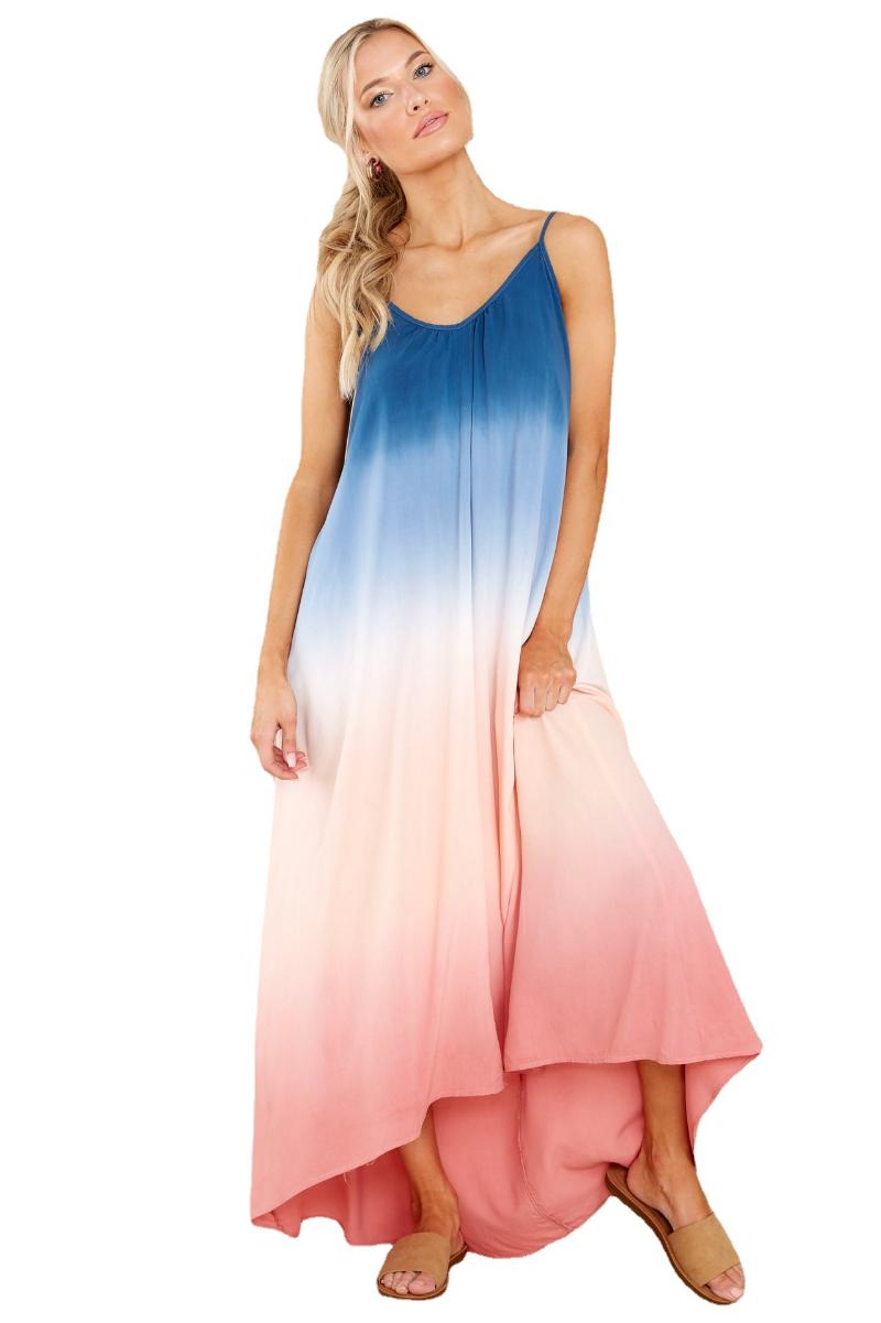 Fashion Tie Dye Digital Printing Women's Summer Sexy Suspender Long Skirt U-shaped Open Back Dress Two Piece