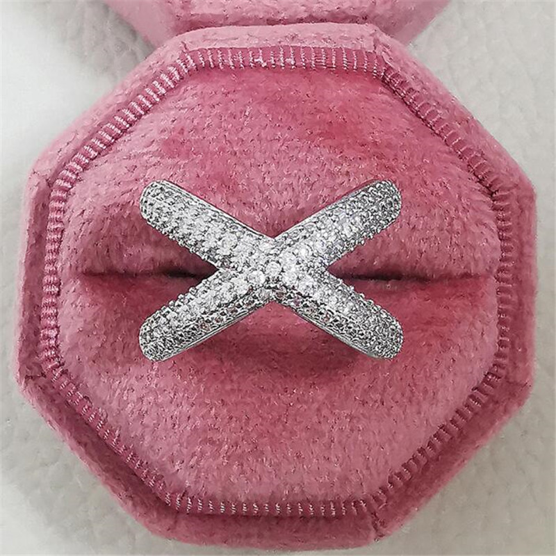US Size 5-10 Wedding Rings Handmade Luxury Jewelry 925 Sterling Silver Pave White Sapphire CZ Diamond Gemstones Party Eternity Women Cross Band Ring F