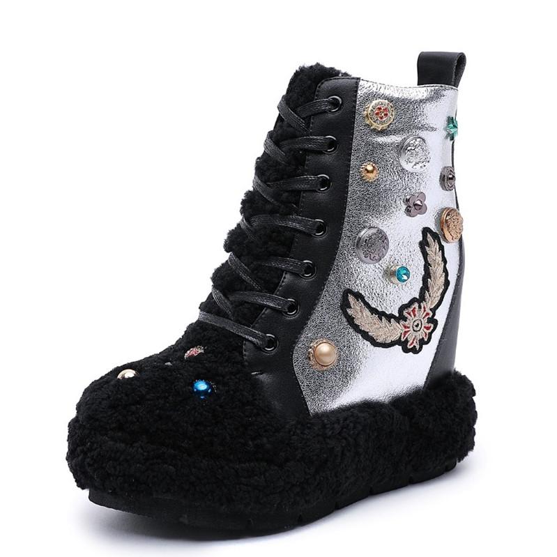 Boots Women's Winter Leather Lambswool Ankle Rhinestones Applique Increased Heel Plush Lining Shoes B182, 06
Boots Women's Winter Leather Lambswool Ankle Rhinestones Applique Increased Heel Plush Lining Shoes B182, 06