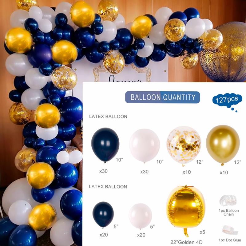 Party Decoration 127pcs Balloon Garland Arch Kit Chrome Gold Latex Blue Balloons Wedding Birthday Baby Shower