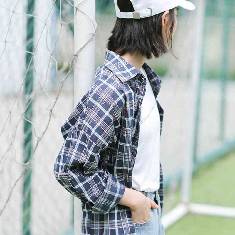 Women Elegant Plaid Blouse Bawting Long Sleeve Lady Shirts Pocket Turn Down Collar Casual Shirt Tunic Roupas Feminina 210508