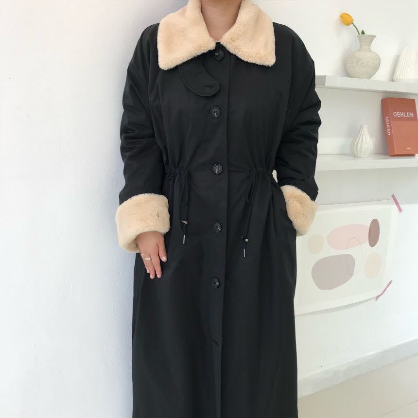 OL Winter Warm Coat Women Long Parkas Vintage Elegant Lapel Faux Rabbit Fur Stitching Loose Female Overcoat 210421