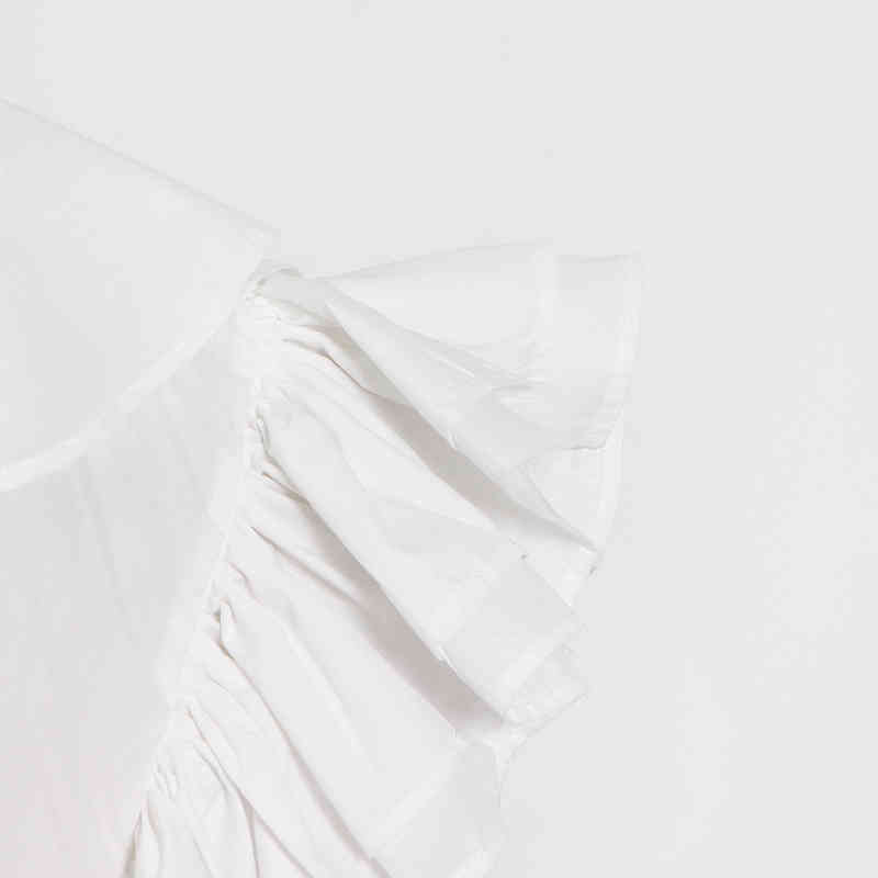 Casual White Ruffle Shirt For Women V Neck Sleeveless Slim Minimalist Blouses Females Summer Fashion Style 210524