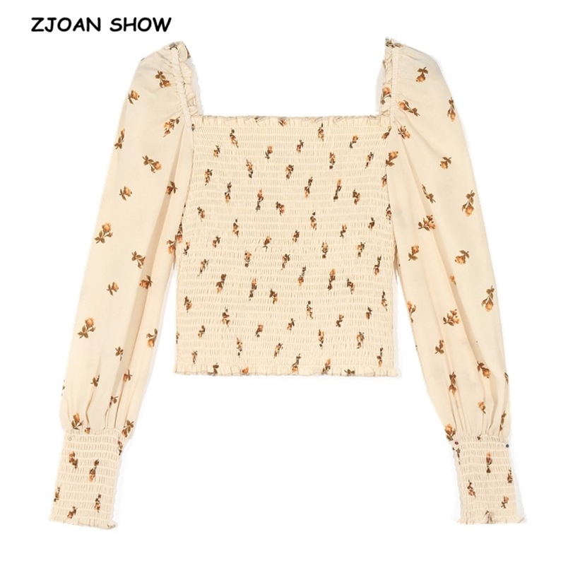 Vintage Floral Print Chiffon Crop Shirt Women Sexy Square Neck Elastic Ruched Body Slim Fit Blouse French Summer Elegant Tops 210429, Beige
Vintage Floral Print Chiffon Crop Shirt Women Sexy Square Neck Elastic Ruched Body Slim Fit Blouse French Summer Elegant Tops 210429, Beige