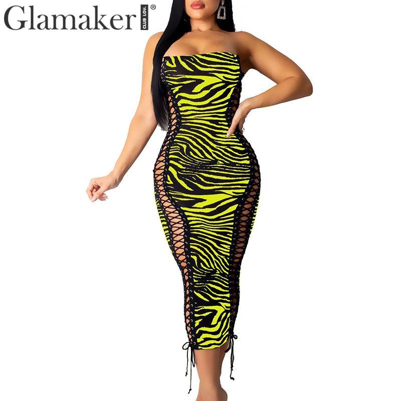 Glamaker Zebra print lace up sexy midi dress Women sleeveless party club bodycon winter dress Female autumn elegant tube dress 210414, Yellow
Glamaker Zebra print lace up sexy midi dress Women sleeveless party club bodycon winter dress Female autumn elegant tube dress 210414, Yellow