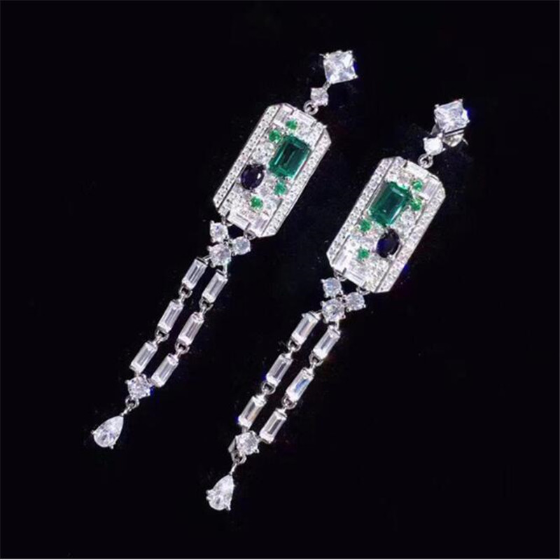 2021 Choucong Brand Ins Wedding Jewelry Sets 925 Sterling Silver Emerlad CZ Diamond Long Tassels Dangle Earring Party Edward Women Open Adjustable Rin