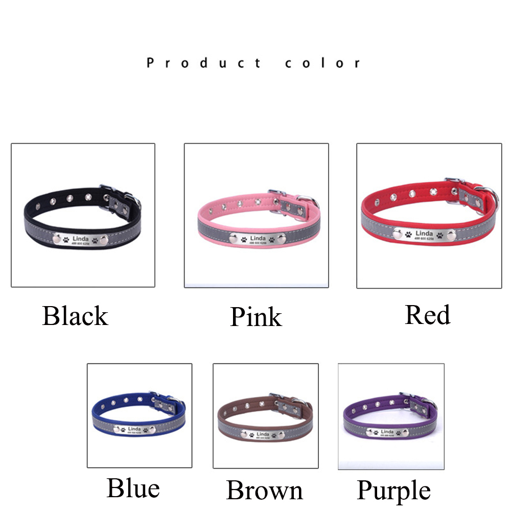 Adjustable Personalized Dog Collars PU Leather Reflective Dogs Cat Collar ID Custom Tag Engraved Pet Accessorie