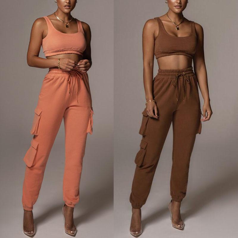 Women Two Piece Pants Autumn Casual Sport Crop Top Clothing White Tracksuit