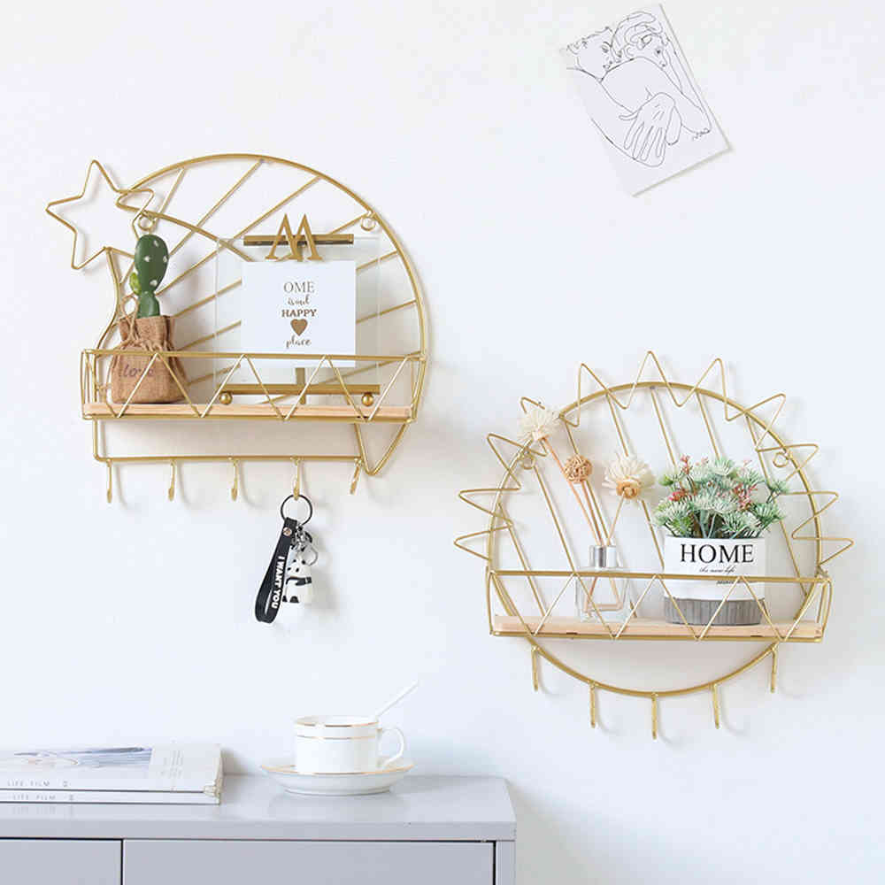 Wall Hanging Storage Rack Iron Art Display Shelf Living Room Decorative Frame Key Holder For Office Home Accessory