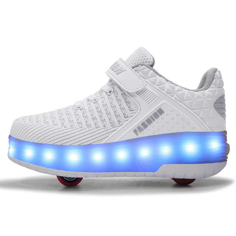 2020 Glowing Illuminated Sneakers With Wheels Wheelys Shoes Roller Led Shoes Kids Girls Children Boys Light Up Luminous H0828