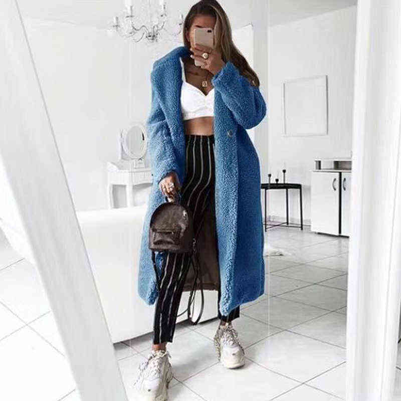 Faux Fur Teddy Coat Women Autumn Winter Casual Plus Size Long Jacket Female Thick Warm Outwear Oversize Fur mujer chaqueta 211117