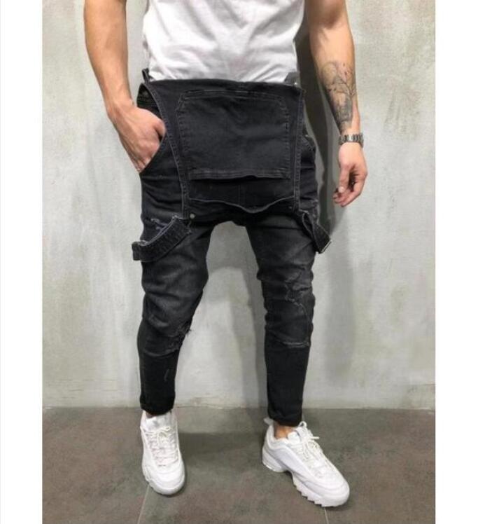 Fashion Mens Ripped Jeans Jumpsuits Street Distressed Hole Denim Bib Overalls For Man Suspender Pants trousers Size S-3XL