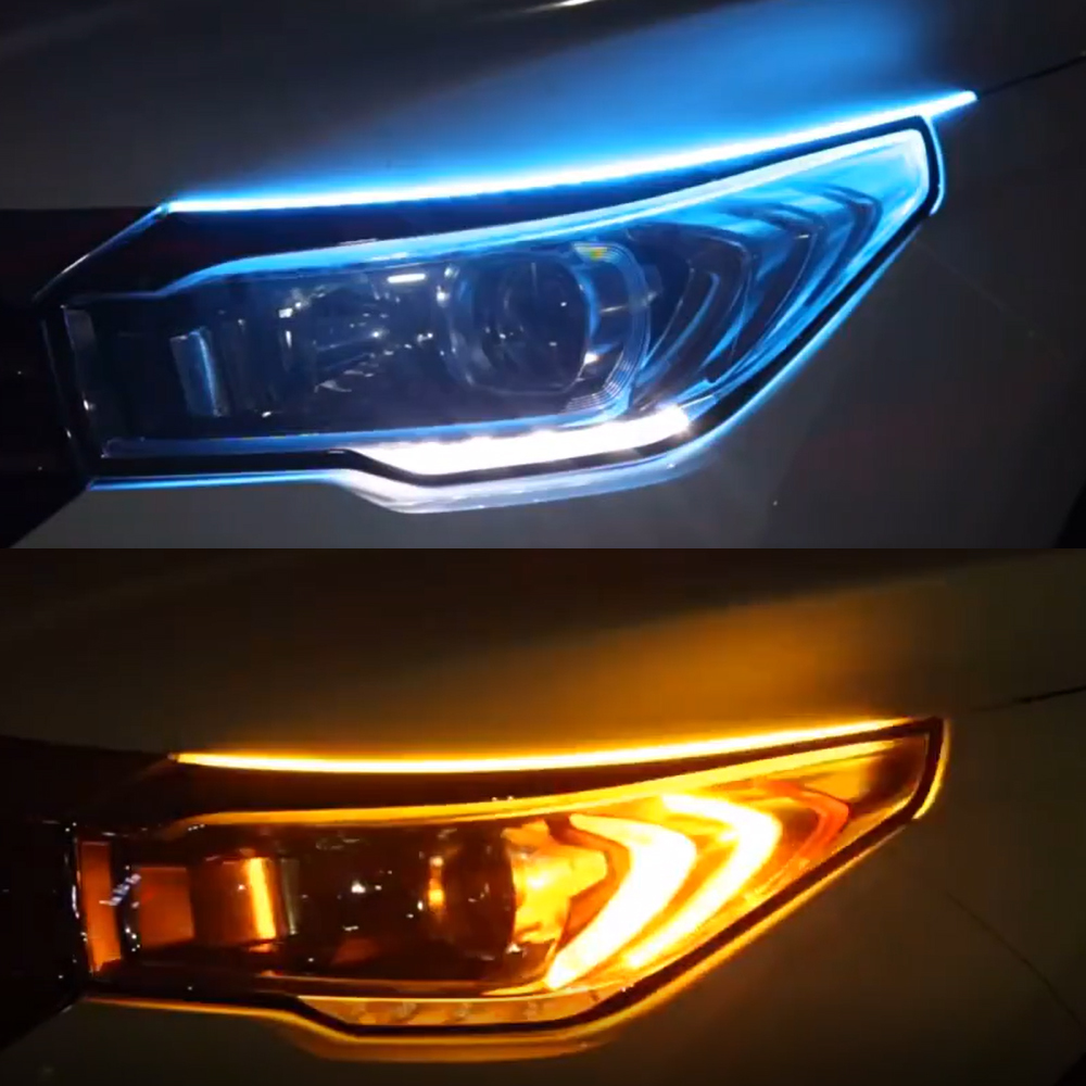 2PCS DRL Car Daytime Running Light LED Flexible Waterproof Strip 30CM 45CM 60CM Auto Headlights Turn Signal Decorative Lamp 12V