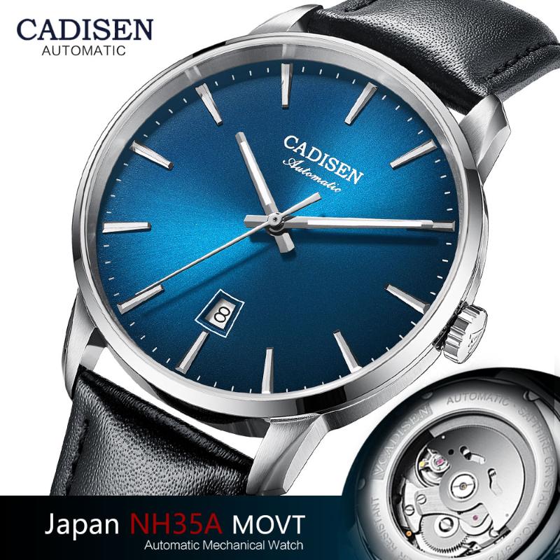 

Wristwatches CADISEN Automatic Mechanical Watches Men Luxury Japan NH35A Sapphire Watch Top Brand Casual Leather Wristwatch Simple Clock 817, Cl8173g-blue