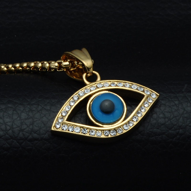 Turkish Blue Eye Necklace Gold 316L Stainless Steel Evil Eyes Pendant Necklaces Chains for Women Fashion Crystal Rhinestone Mens Lucky Jewelry Birthda