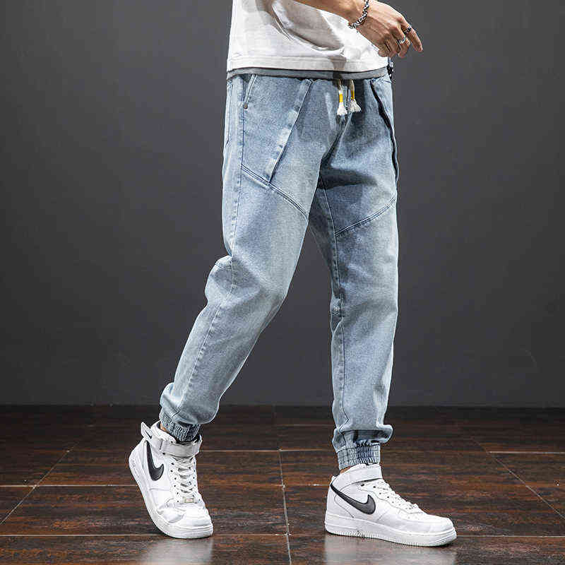 Plus Size Harem Jeans Men Stretched Denim Pants Streetwear Black Joggers Casual Baggy Trousers 6XL 7XL 8XL 211111