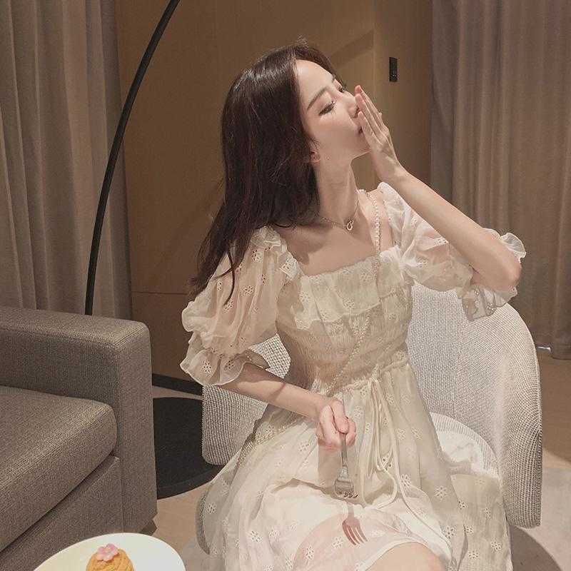 French Summer Dress Women White Puff Sleeve Korean Style Fairy Dress Lace Chiffon Japan Style Kawaii Elegant Vintage Dress 210630
