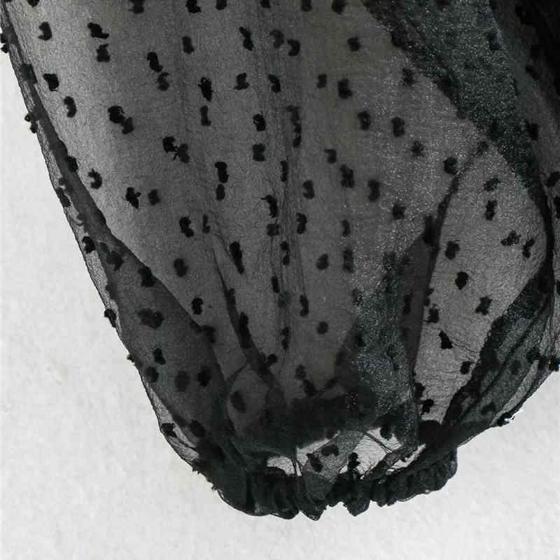 EXQJ Elegant Women Transparent Puff Sleeve Shirts Fashion Ladies Black Polka Dot Tops Sweet Female Chic Patchwork Blouses 210430