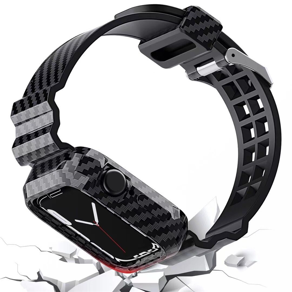 Conjoined Straps Commercial Carbon Fiber Texture Stripe Wristband Sport Band Protective Bracelet Bands for Apple Watch 7 iWatch 41mm 45mm free shippin