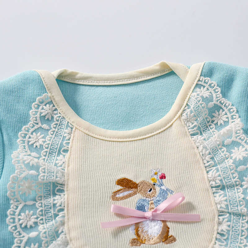 Baby Girl Easter Rabbit Rompers born Princess Lace Jumpsuit Infant Cotton Romper Toddler Boutique Embroidery Clothes 210615