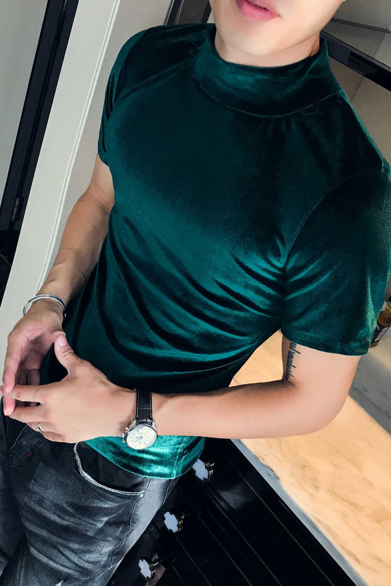 Autumn Winter T Shirt Men Fashion Turtleneck Streetwear Mens T-s Short Sleeve High Quality Velvet Tee Homme 3XL 210629