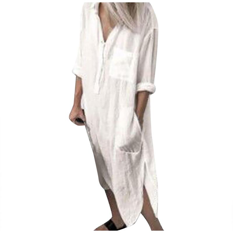 Casual Dresses Woman Long Shirt Dress Cotton Korean Clothing White Boho Beach Big Maxi Blue Summer 2021 Autumn Oversized Pure