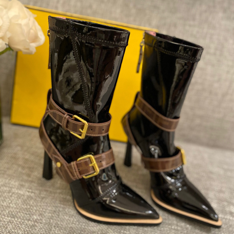Women's luxury designer shoes black Patent Leather boots autumn and winter 10cm instep strap Brown latest fashion letter zipper medium tube calf high-heeled boot
Women's luxury designer shoes black Patent Leather boots autumn and winter 10cm instep strap Brown latest fashion letter zipper medium tube calf high-heeled boot