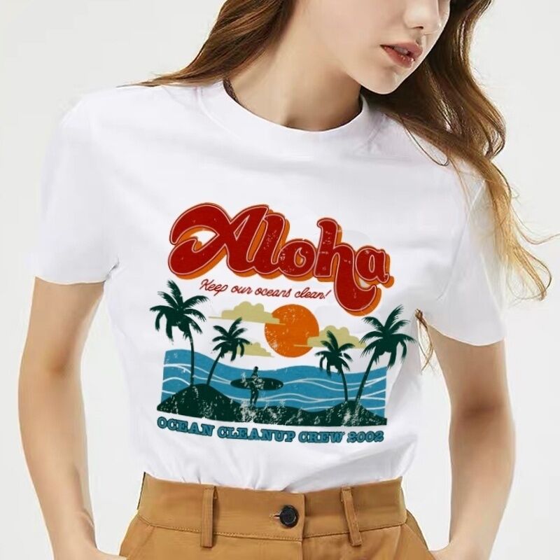 Vacation Beach T Shirt Summer White Tee The Best Surfing Women's Retro Style T Shirt Casual Oversized Tee 210406