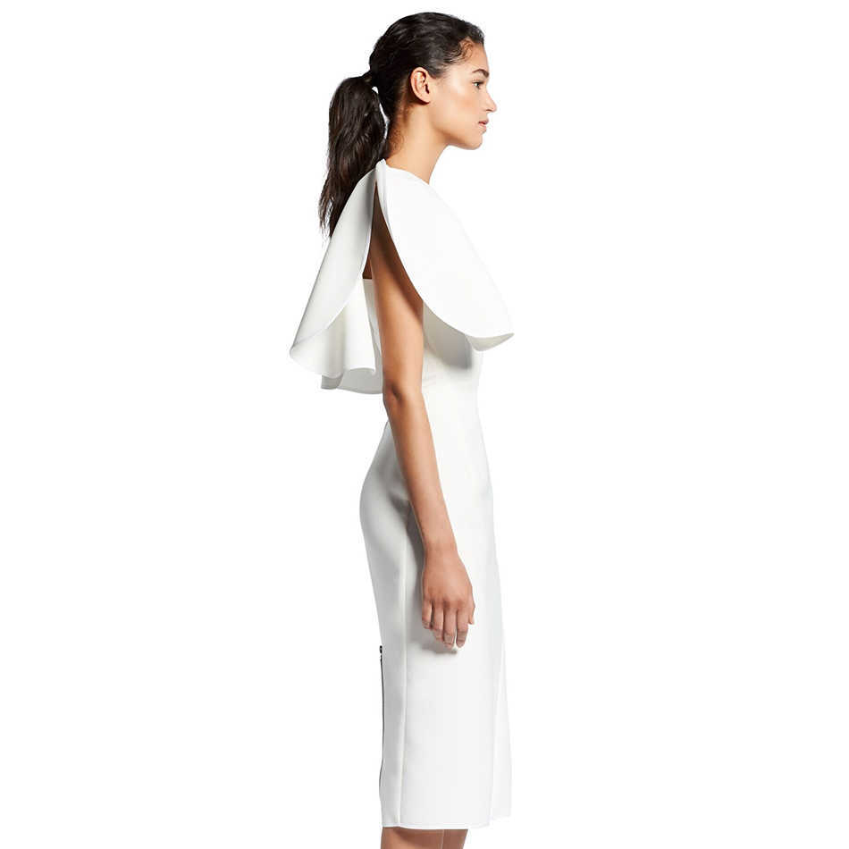 Arrival Women's White Short Butterfly Sleeve Bodysuit Dress Sexy V-neck Mid-length Celebrity Party 210525