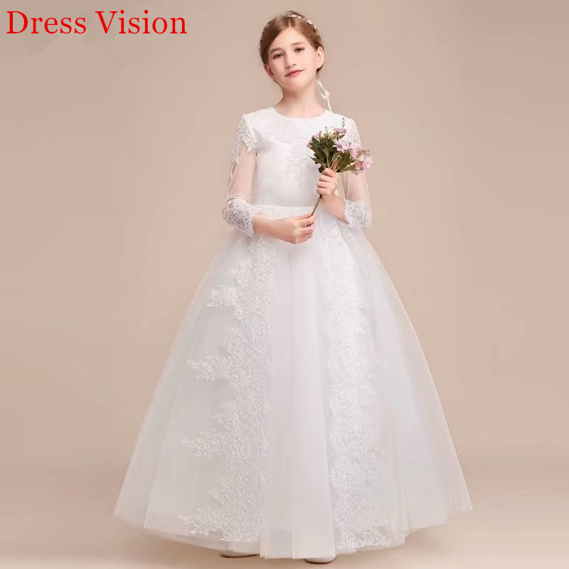 Lace Appliques Long Sleeves Flower Girls Dresses First Holy Communion Pageant Party Gown Princess Dress, White
Lace Appliques Long Sleeves Flower Girls Dresses First Holy Communion Pageant Party Gown Princess Dress, White