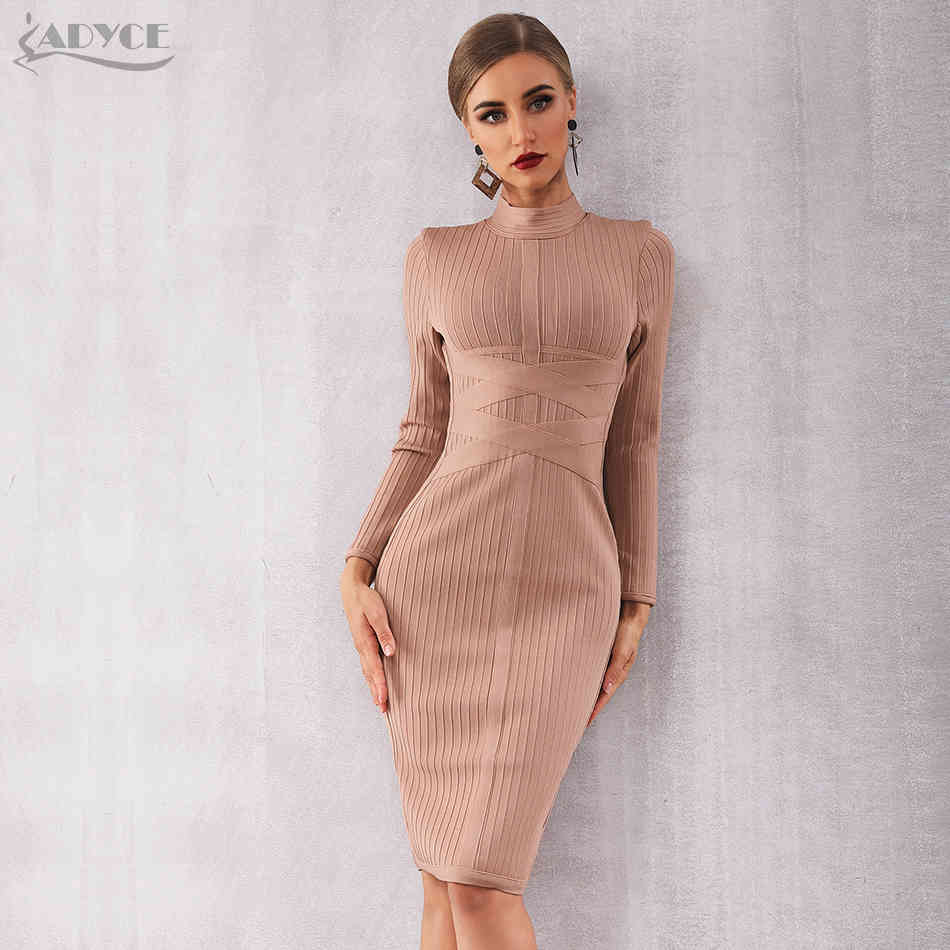 Winter Bodycon Bandage Dress Women Sexy Long Sleeve Midi Club Vestidos Black Celebrity Evening Party 210423