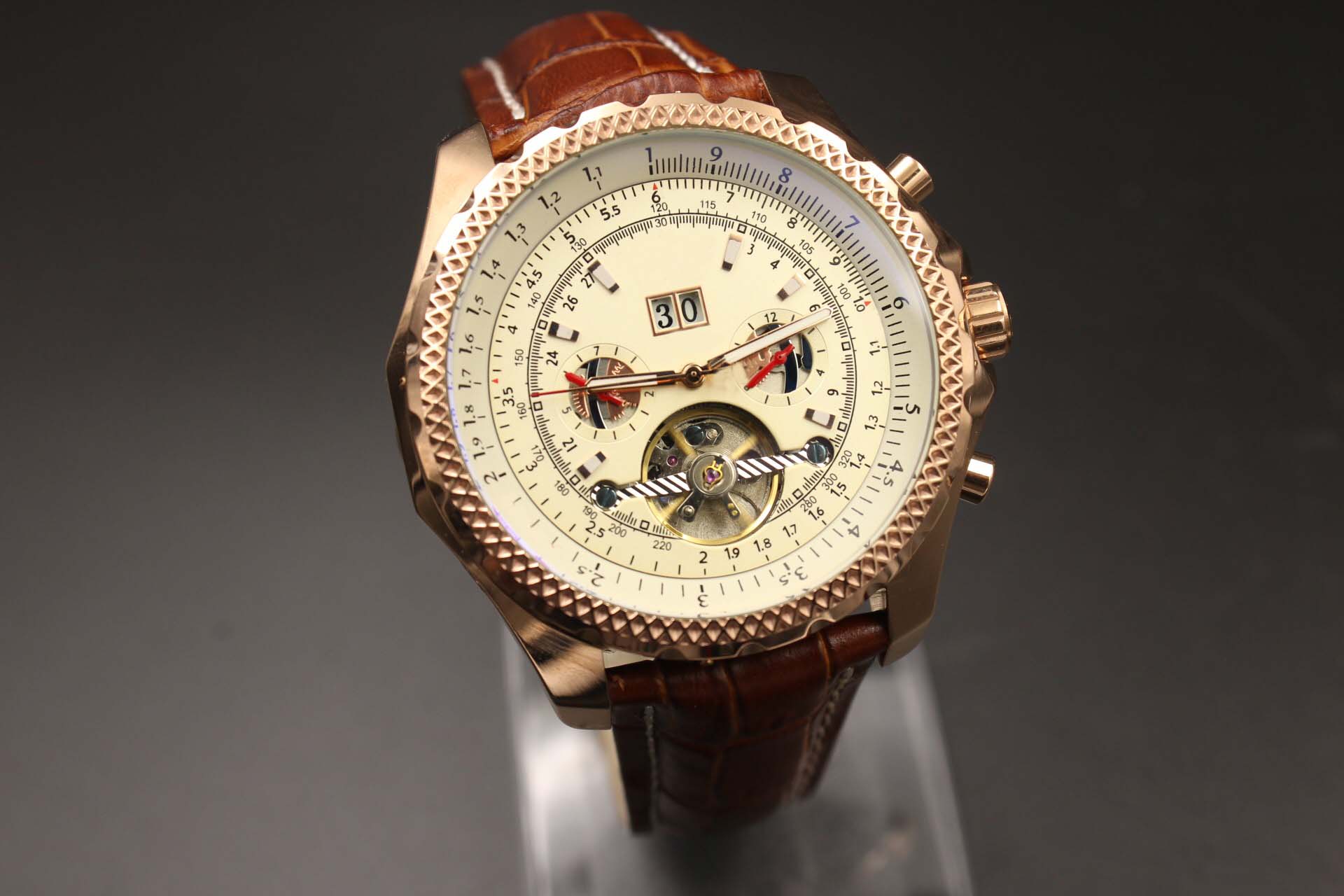 Men's Mechanical Watch White Multifunction Dial Hollow Brown Strap Six-pin Calendar Silver Case 48mm Pin Buckle, Multi-color
Men's Mechanical Watch White Multifunction Dial Hollow Brown Strap Six-pin Calendar Silver Case 48mm Pin Buckle, Multi-color