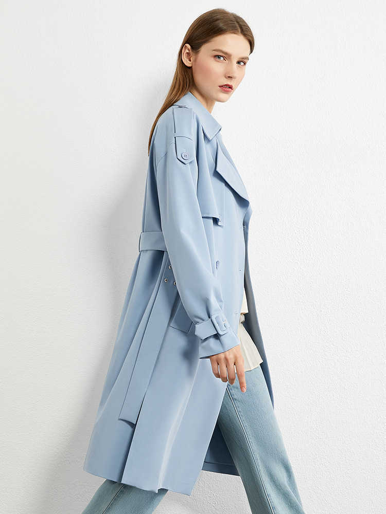Amii Minimalism Autumn Winter Causal Trench Coat Women Fashion Solid Lapel Double Bresated Women's Windbreaker 12040353 210820