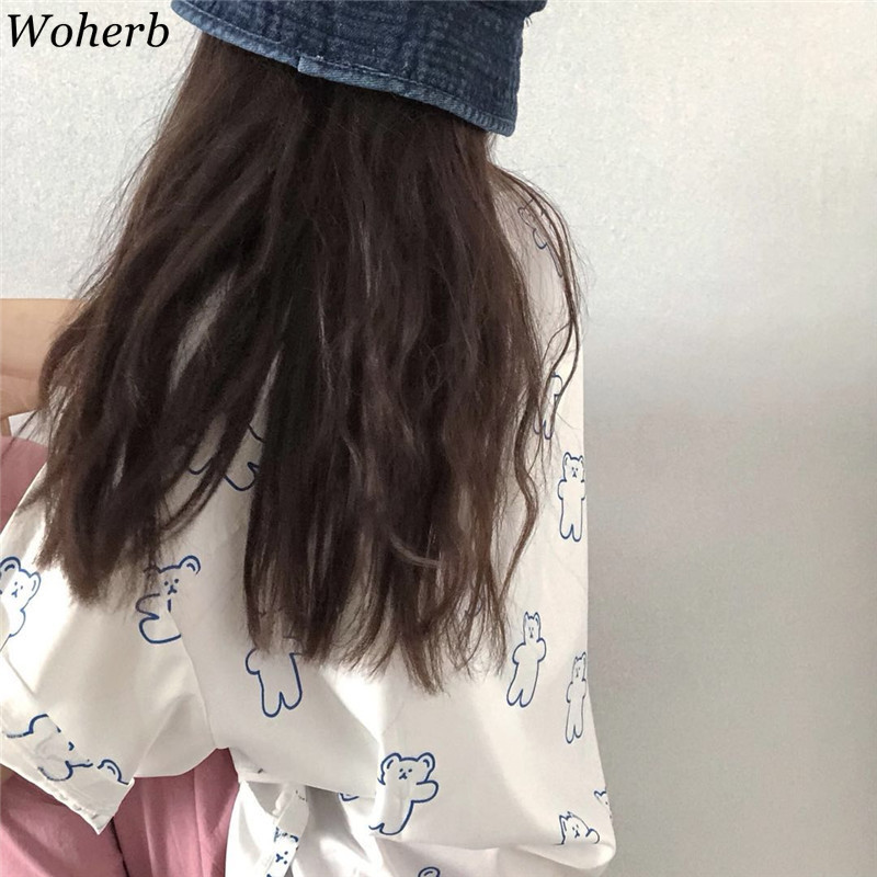 Cartoon Bear Print Blouse Women Korean Chic Short Sleeve Cute Blusa Shirt Kawaii Casual Fashion Lady Tops Clothes 210519
