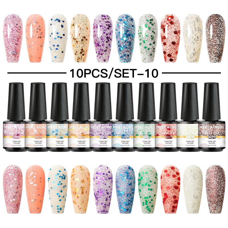 Nail Gel 10PCS/Set Polish Set 125 Colors Glitter Semi Permanent Hybrid Varnish Base Top Coat Soak Off UV LED Art