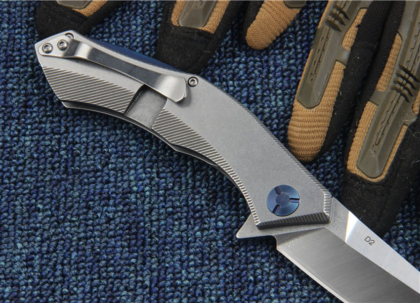 High Quality Flipper folding knife D2 Satin Drop Point Blade CNC Stainless Steel Handle Ball Bearing Folder Knives EDC Tools
