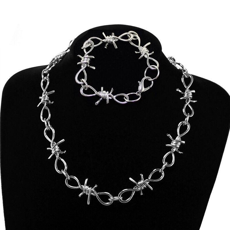 Barbed Wire Necklace Gothic Thorns Choker Bracelet Punk Hip Hop Rock Stainless Steel Set Gift For Women Girls Chains
Barbed Wire Necklace Gothic Thorns Choker Bracelet Punk Hip Hop Rock Stainless Steel Set Gift For Women Girls Chains