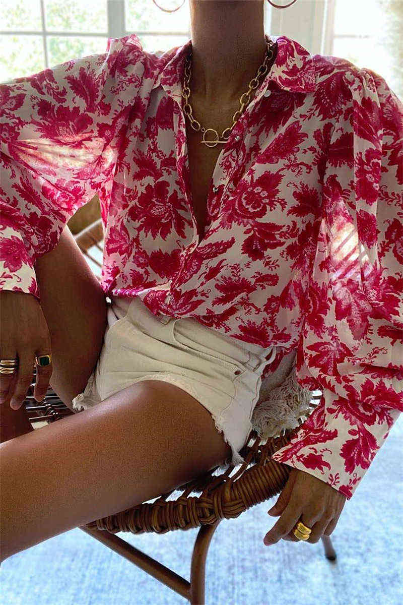 2021 Autumn Puff Sleeve Shirts Blouse Women Floral/Leopard Long Sleeve Lapel Buttons Vintage Shirts Elegant Blouses Tops Female Y211125