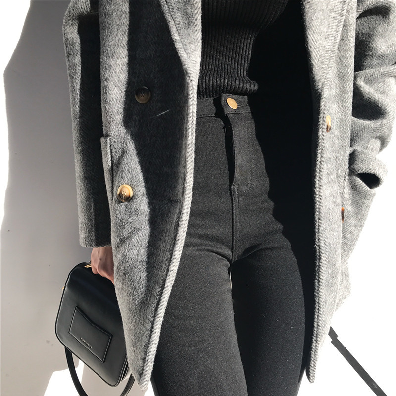Office Lady Blazers Notched Collar Thick Vintage Women Blazer Single Breasted Winter Autumn OL Jacket Faux Woolen Coat 210421