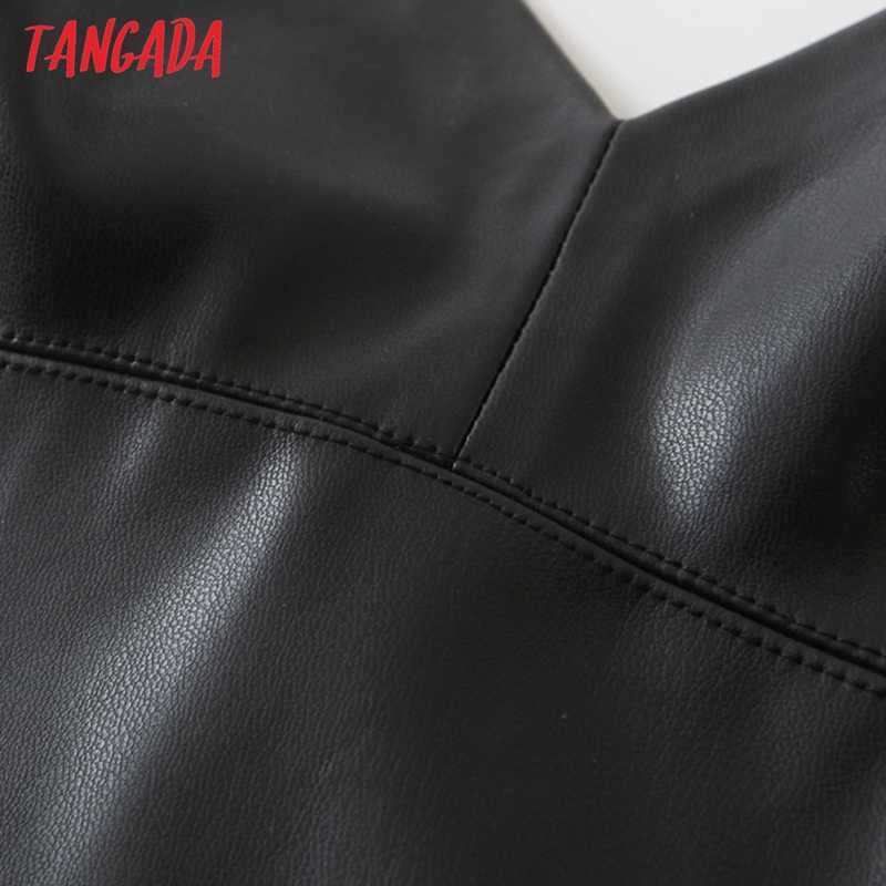 Tangada women sexy pu leather patchwork strethy camis top spaghetti strap sleeveless backless shirts solid tops 8H6 210625