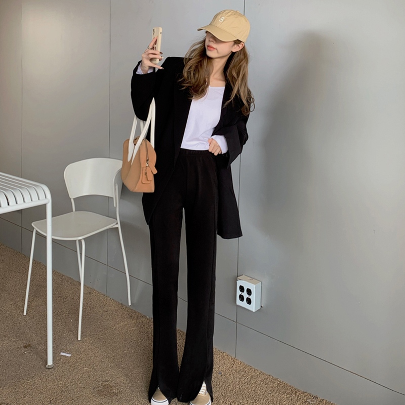 Skinny High Waist Black Split Flare Pants Women Casual Fashion Straight Bottoms Pant Streetwear Pantalones De Mujer Vintage 210429