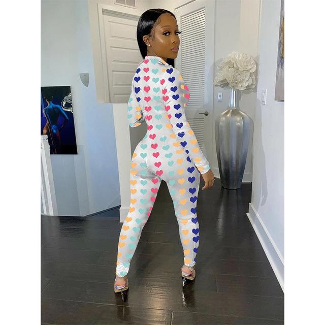 Butterfly Print Sexy Long Sleeve Bodycon Jumpsuit Rompers Women 2021 Front Zipper Clubwear Outfits One Piece Active Wear Women's Tracksuits