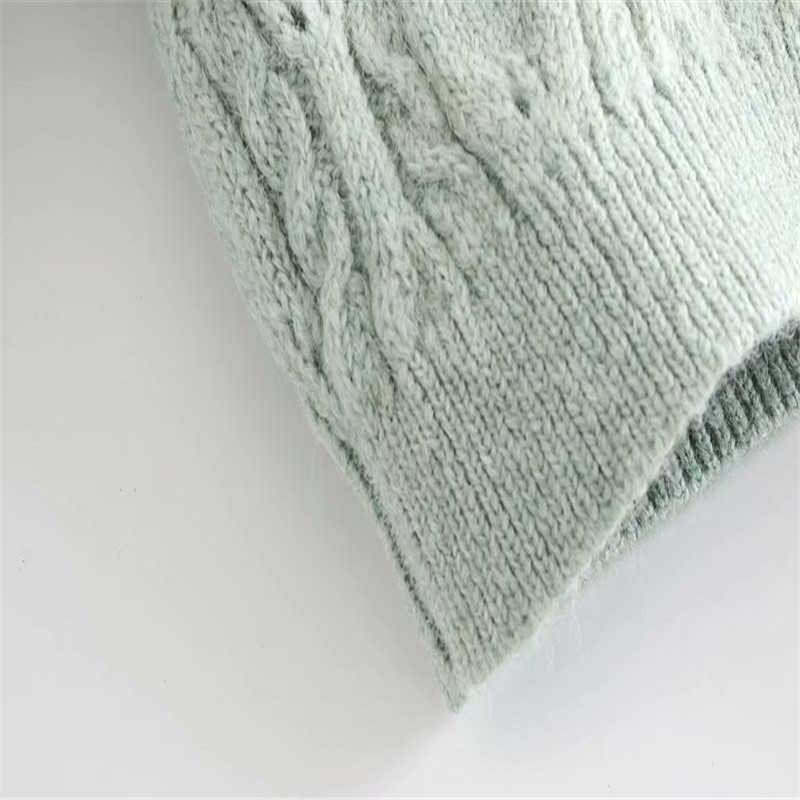 ZA Cable Knit Green Cardigan Women O Neck Long Sleeve Vintage Slim Knitted Tops Woman Fashion Streetwear Fitted Sweaters 210602
