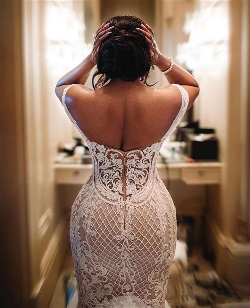 Chic Wedding Dresses Off Shoulder Plus Size Mermaid Bridal Gowns Zipper Back Lace Appliqued Tulle Long Dubai Sweep Train Customize vestido de novia