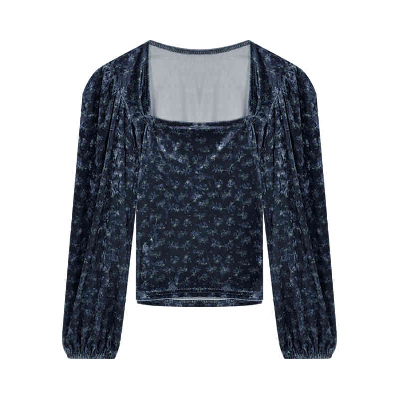 Crop Blusas Korean Chic Retro Elegant Square Collar Floral Print Puff Sleeve Shirt Spring Vintage Blouse Mujer 210519