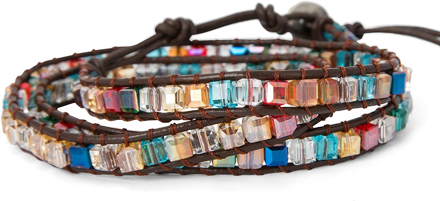Tennis Dazzling Handmade Leather Wrap Bracelet Collection Square Crystal Glass Iridescent Beads For Women Girls Party Gift, Golden;silver
Tennis Dazzling Handmade Leather Wrap Bracelet Collection Square Crystal Glass Iridescent Beads For Women Girls Party Gift, Golden;silver