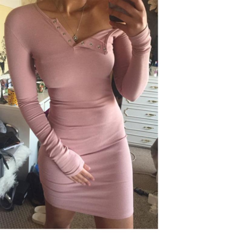 Autumn Sexy One Shoulder Dress Irregular Button Collar Long Sleeve Bodycon Party Dresses Streetwear Vestidos De Fiesta Ey* Casual