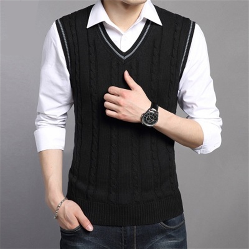 Fashionable Sweater Vest Mens Korean Style V-neck Sleeveless Knitted Male Casual Loose Twisted Flower Tops Pull Sans Manche 210604