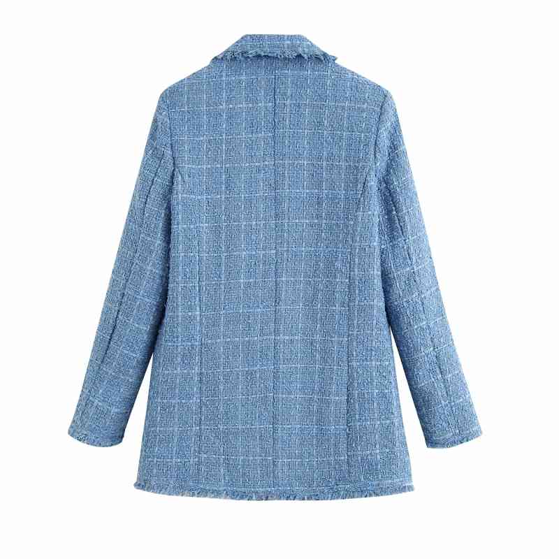 Tweed Women Elegant Blue Blazers Fashion Ladies Vintage Loose Blazer Jackets Casual Female Streetwear Suits Girls Chic 210430